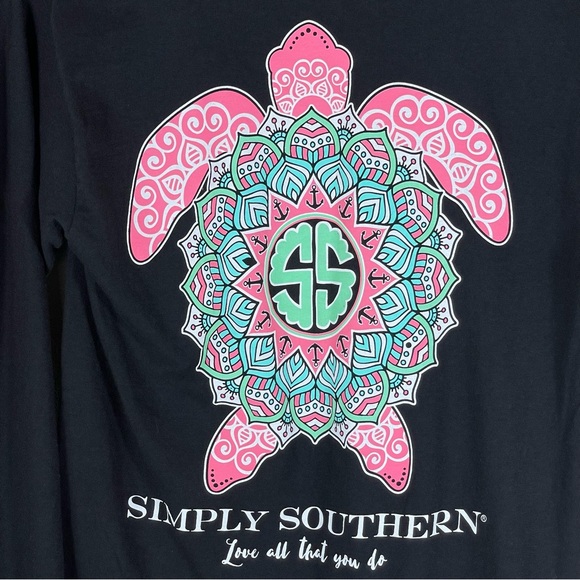 Simply Southern Collection Black Long Sleeve 100% Cotton T Shirt w/Turtle Small - Picture 7 of 8